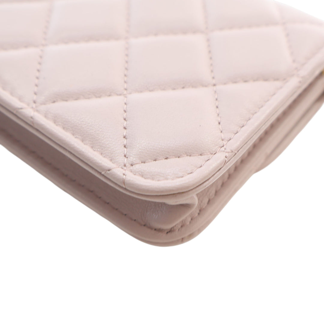 Perle Crush Pochette avec chaîne Mini Cuir d'agneau Rose