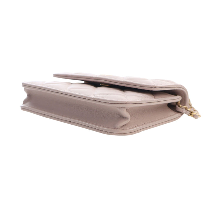 Perle Crush Pochette avec chaîne Mini Cuir d'agneau Rose