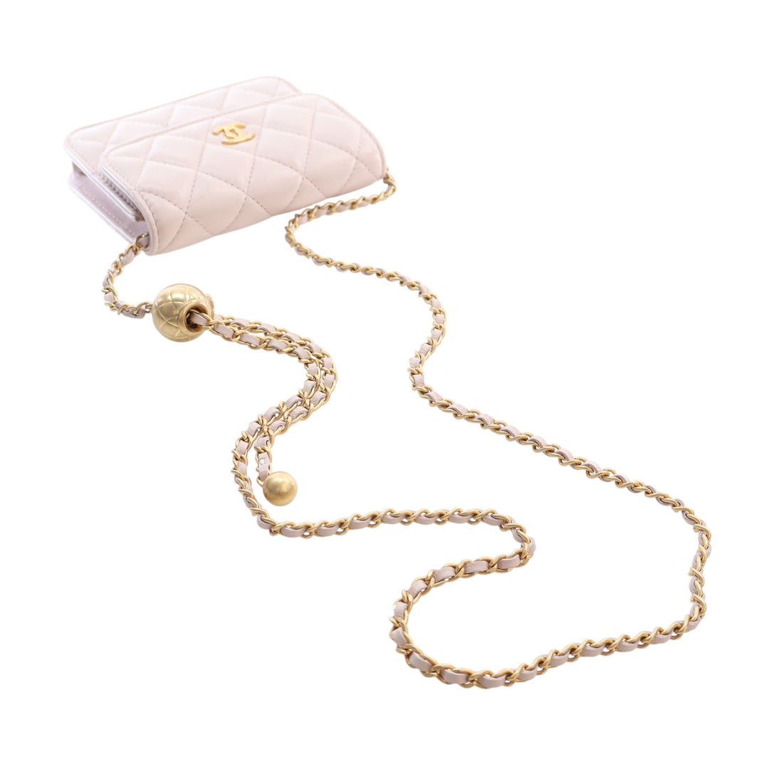 Perle Crush Pochette avec chaîne Mini Cuir d'agneau Rose