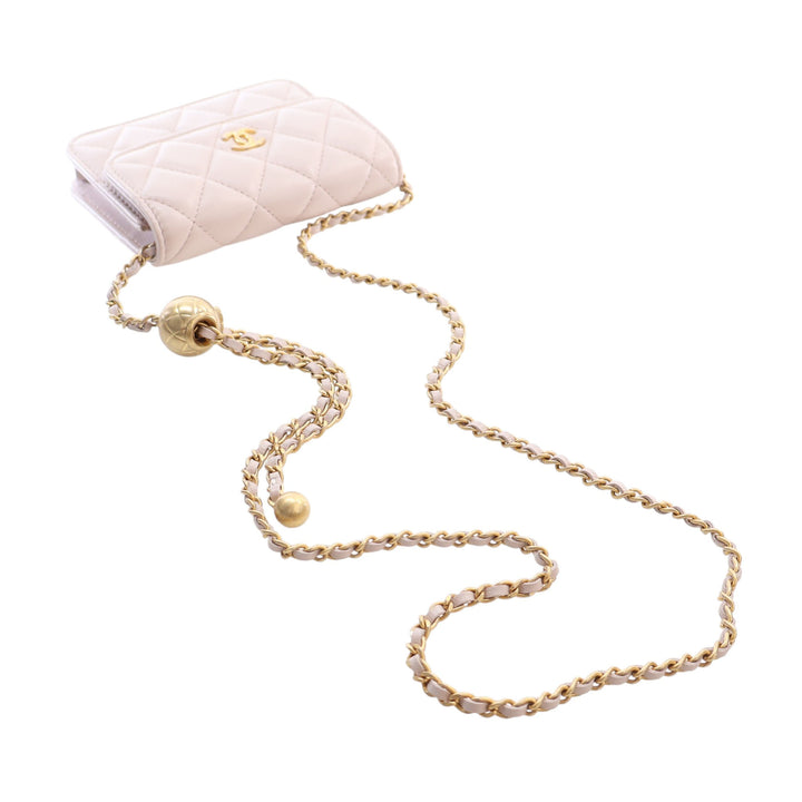 Perle Crush Pochette avec chaîne Mini Cuir d'agneau Rose