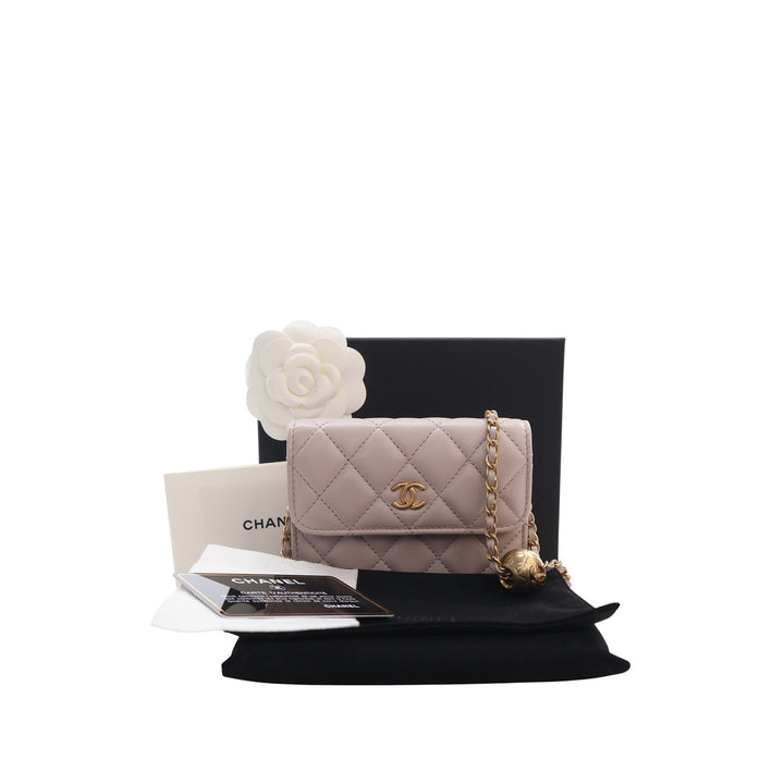 Perle Crush Pochette avec chaîne Mini Cuir d'agneau Rose