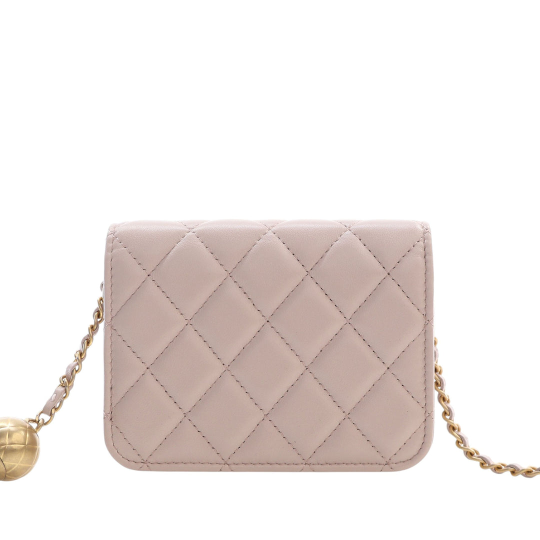 Perle Crush Pochette avec chaîne Mini Cuir d'agneau Rose