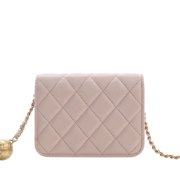 Perle Crush Pochette avec chaîne Mini Cuir d'agneau Rose