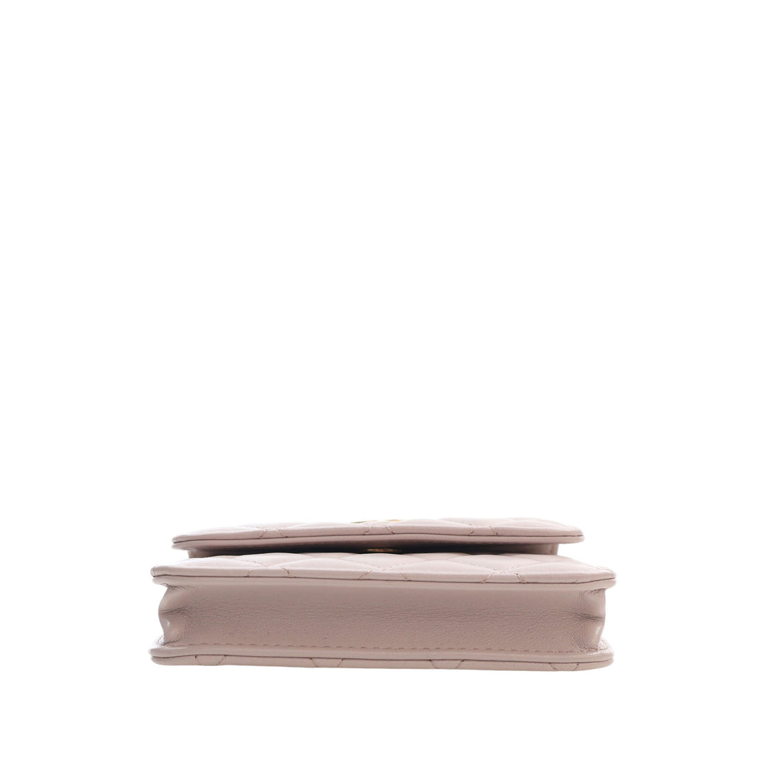 Perle Crush Pochette avec chaîne Mini Cuir d'agneau Rose