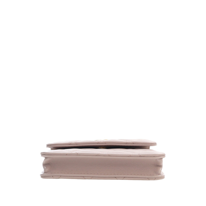 Perle Crush Pochette avec chaîne Mini Cuir d'agneau Rose