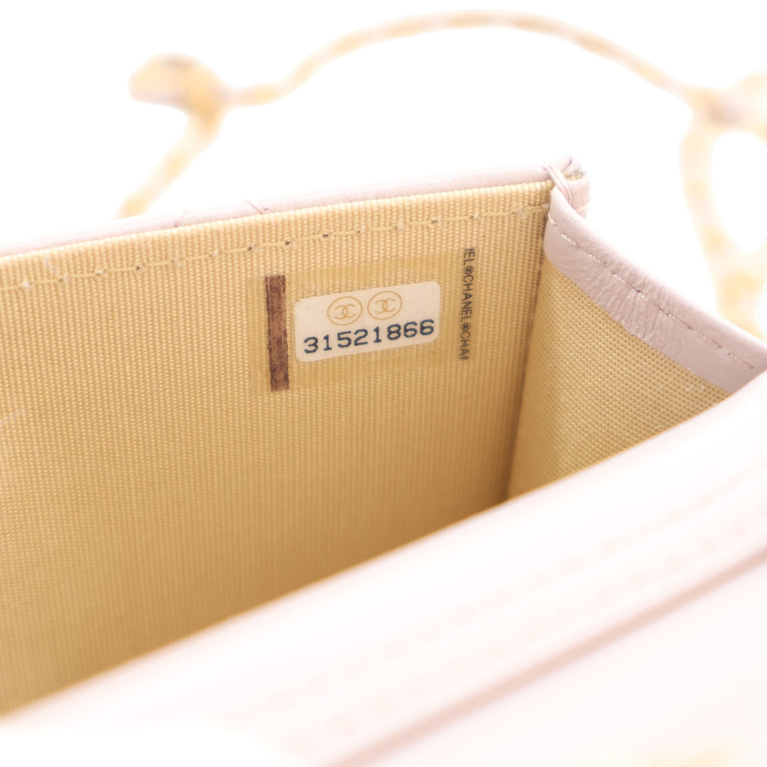 Perle Crush Pochette avec chaîne Mini Cuir d'agneau Rose