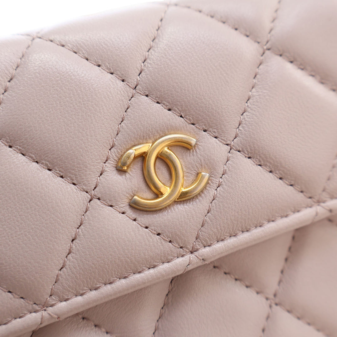 Perle Crush Pochette avec chaîne Mini Cuir d'agneau Rose