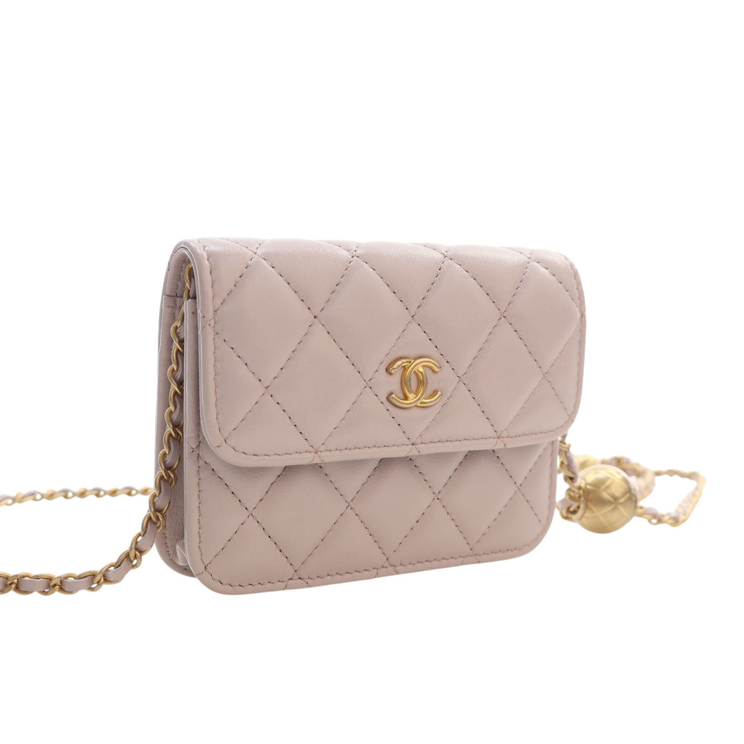 Perle Crush Pochette avec chaîne Mini Cuir d'agneau Rose