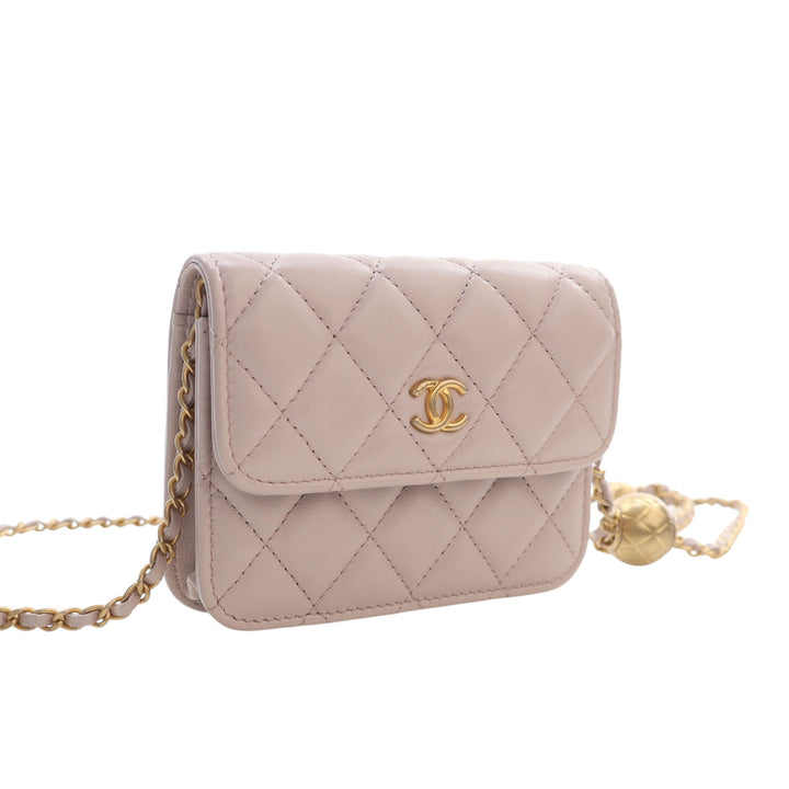 Perle Crush Pochette avec chaîne Mini Cuir d'agneau Rose