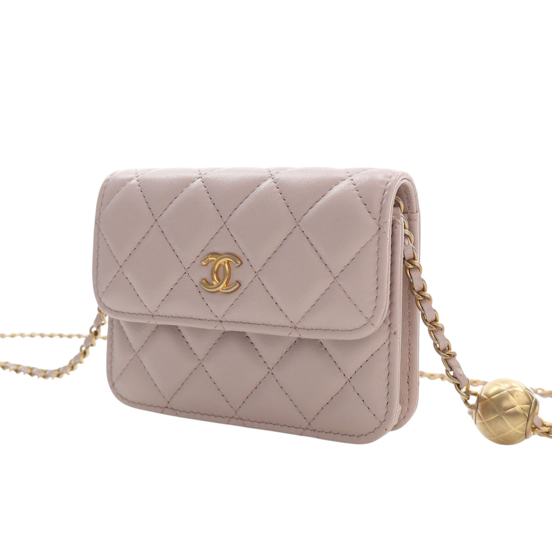 Perle Crush Pochette avec chaîne Mini Cuir d'agneau Rose