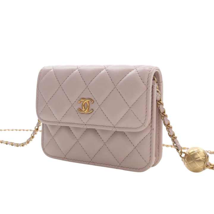 Perle Crush Pochette avec chaîne Mini Cuir d'agneau Rose