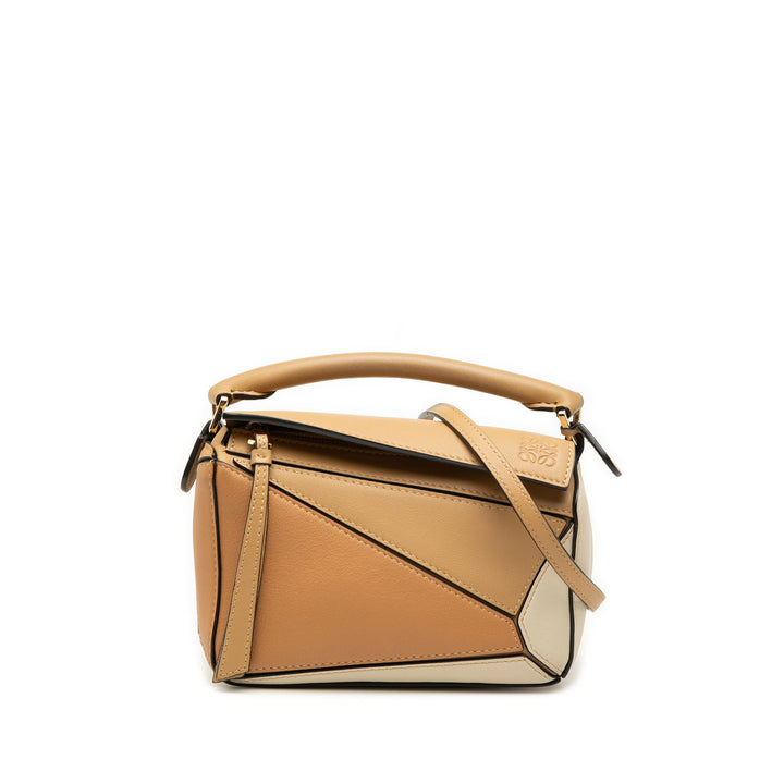 Bicolore Puzzle Sac Mini Cuir de veau Beige