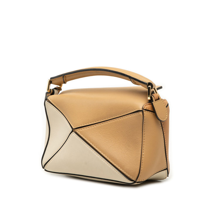 Bicolore Puzzle Sac Mini Cuir de veau Beige