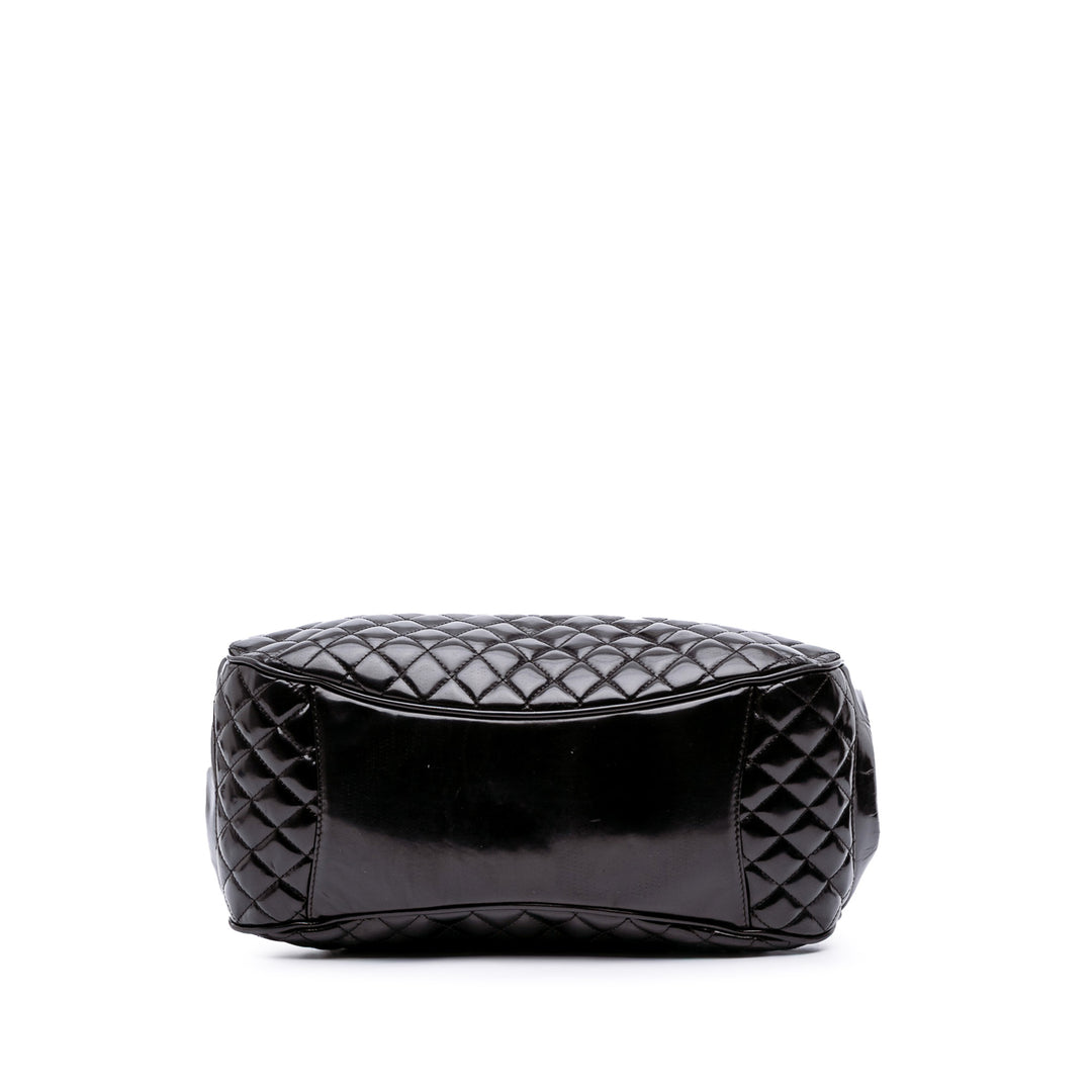 Small Quilted Glazed Calfskin Mademoiselle Frame Top Handle Bag Black - Gaby Paris