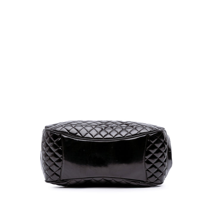 Small Quilted Glazed Calfskin Mademoiselle Frame Top Handle Bag Black - Gaby Paris