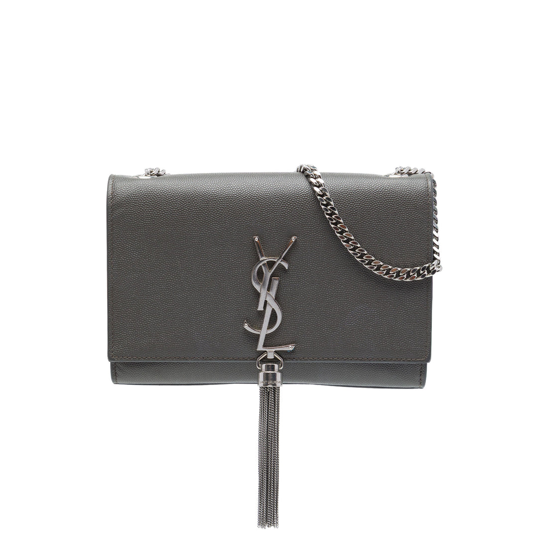 Saint Laurent Grain de Poudre Kate Pompon Sac Petit Monogram Gris – vue principale – GABY PARIS
