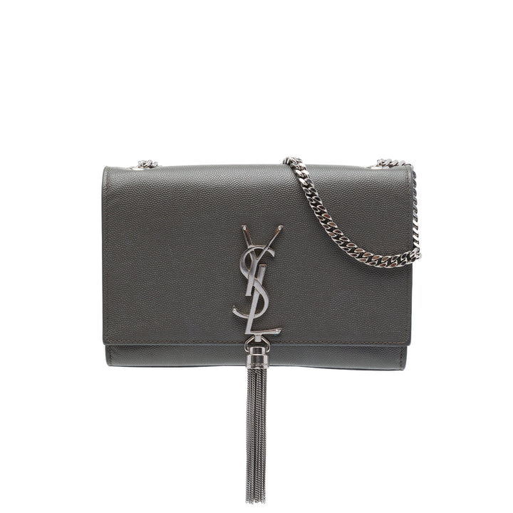 Saint Laurent Grain de Poudre Kate Pompon Sac Petit Monogram Gris – vue principale – GABY PARIS