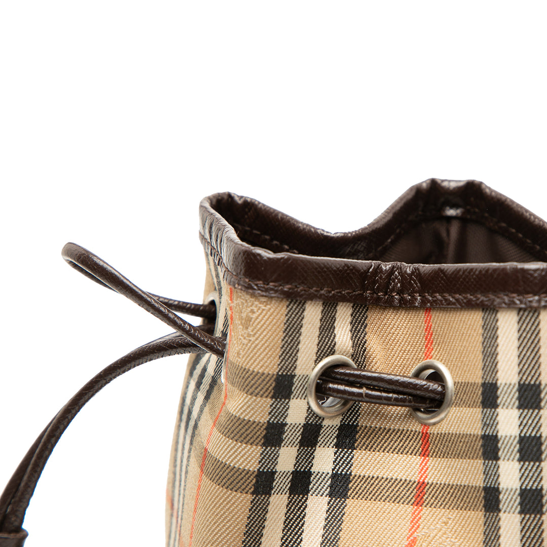 Burberry Pochette Haymarket Check Cordon Beige – vue 6 – GABY PARIS