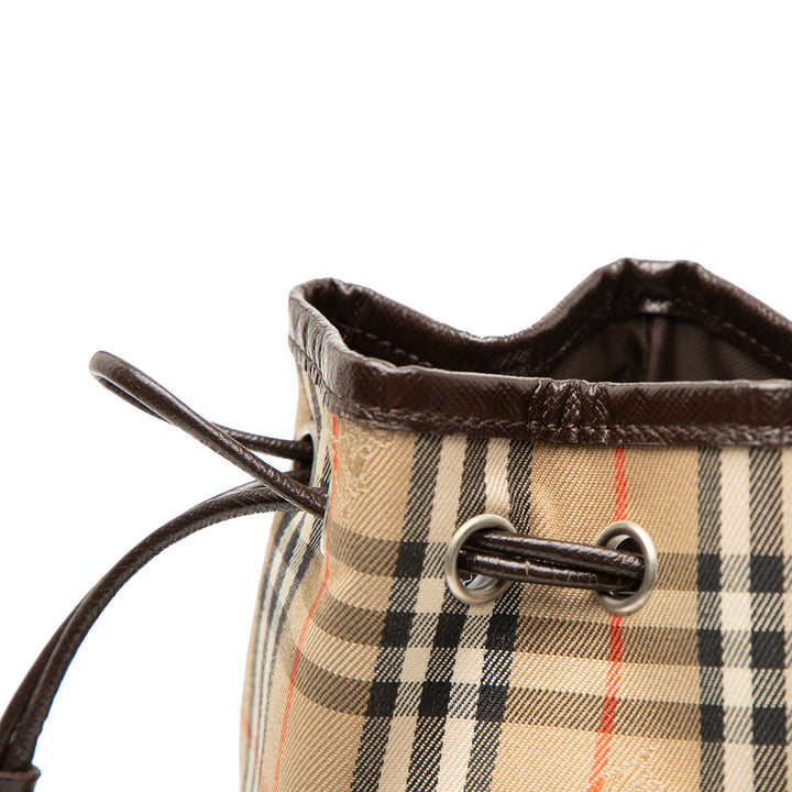 Burberry Pochette Haymarket Check Cordon Beige – vue 6 – GABY PARIS