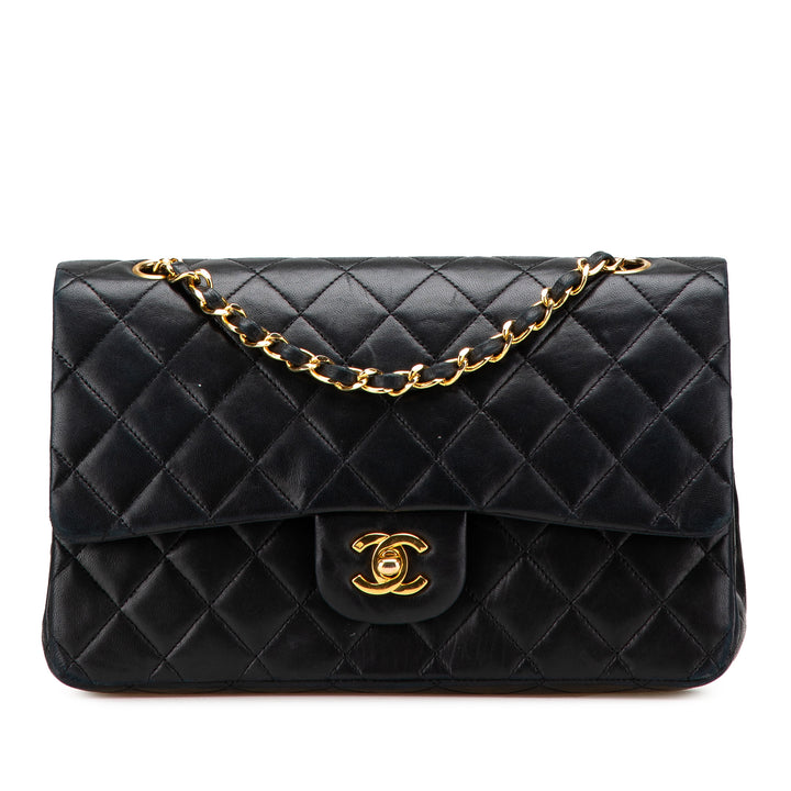 Medium Classic Lambskin Double Flap Black - Gaby Paris