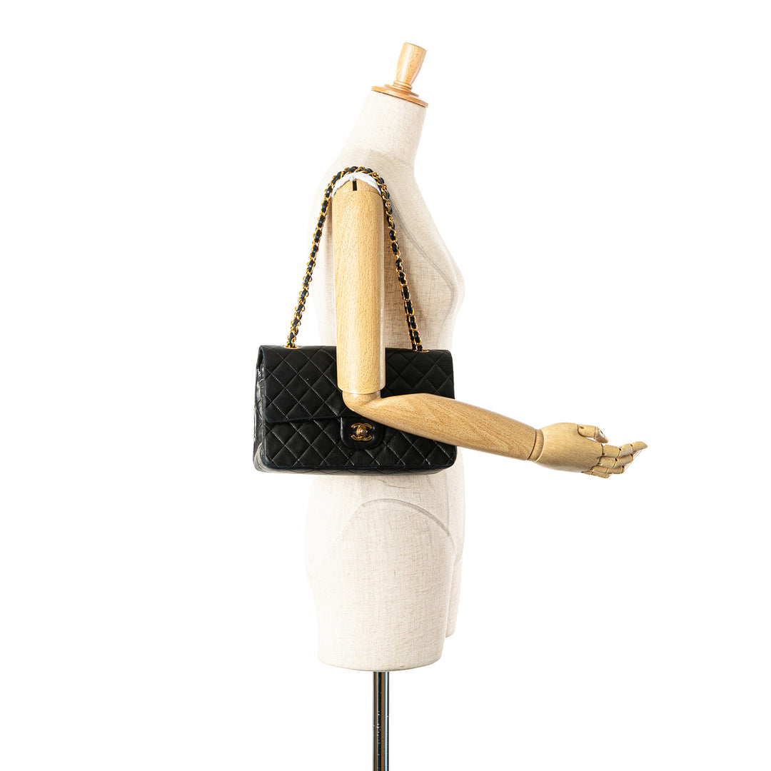 Medium Classic Lambskin Double Flap Black - Gaby Paris
