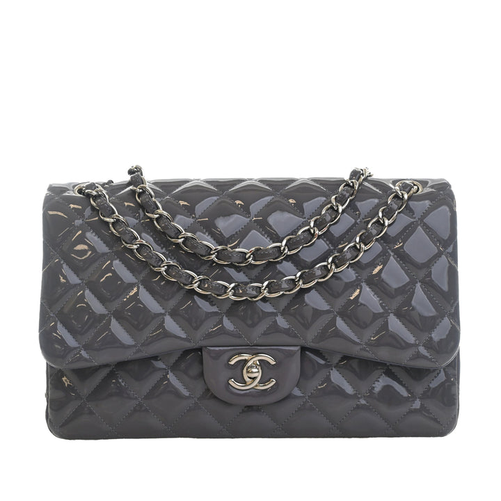 Chanel Jumbo Classic Striped Cuir verni Double rabat
