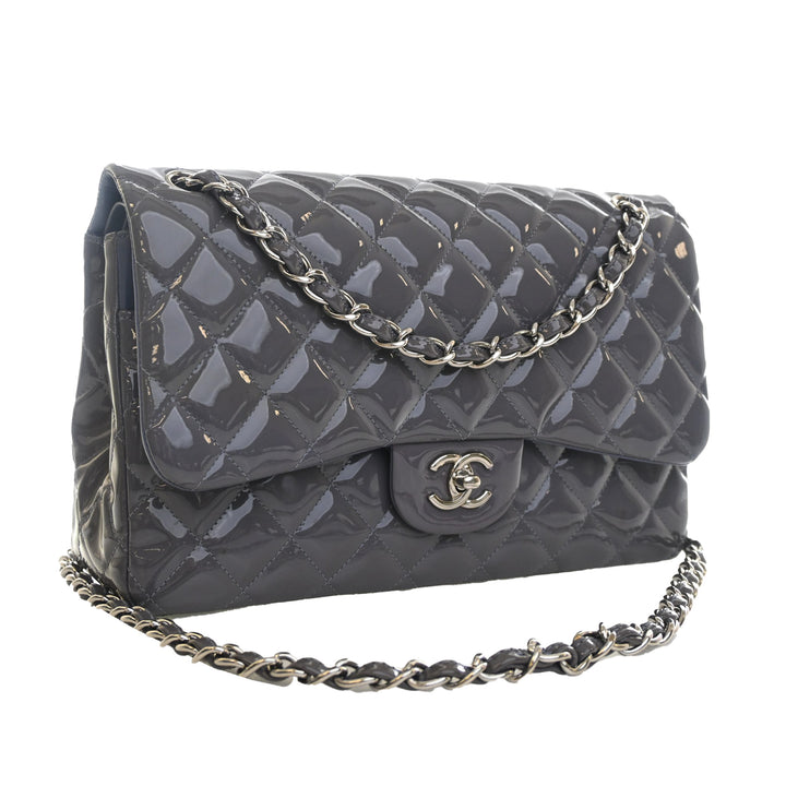 Chanel Jumbo Classic Striped Cuir verni Double rabat