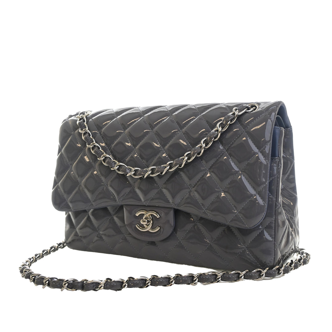 Chanel Jumbo Classic Striped Cuir verni Double rabat