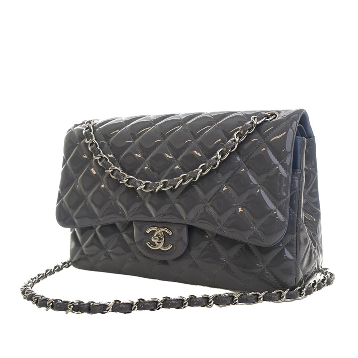 Chanel Jumbo Classic Striped Cuir verni Double rabat