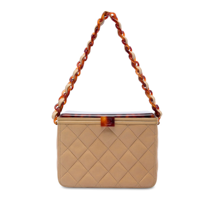 CC Matelassé Tortoiseshell Sac boîte Cuir d'agneau Beige