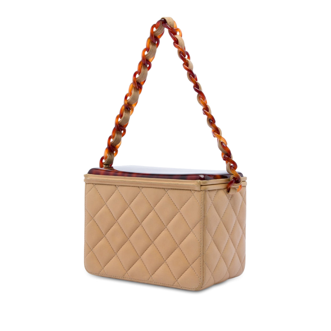 CC Matelassé Tortoiseshell Sac boîte Cuir d'agneau Beige