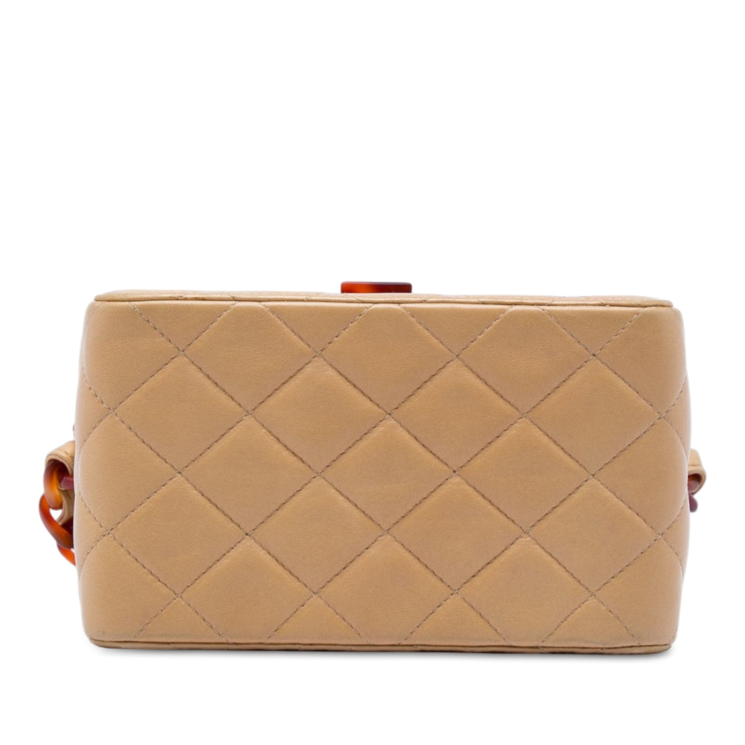 CC Matelassé Tortoiseshell Sac boîte Cuir d'agneau Beige