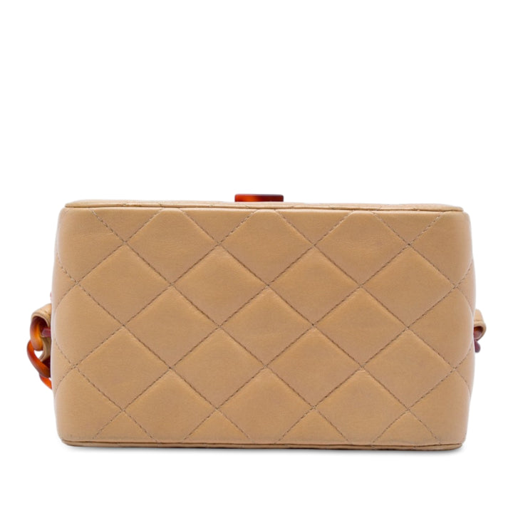 CC Matelassé Tortoiseshell Sac boîte Cuir d'agneau Beige