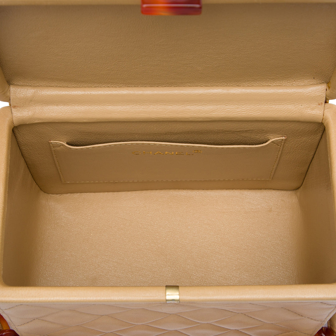 CC Matelassé Tortoiseshell Sac boîte Cuir d'agneau Beige
