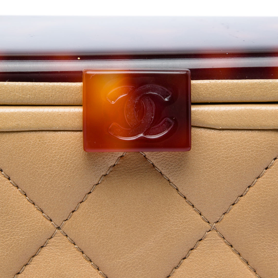 CC Matelassé Tortoiseshell Sac boîte Cuir d'agneau Beige