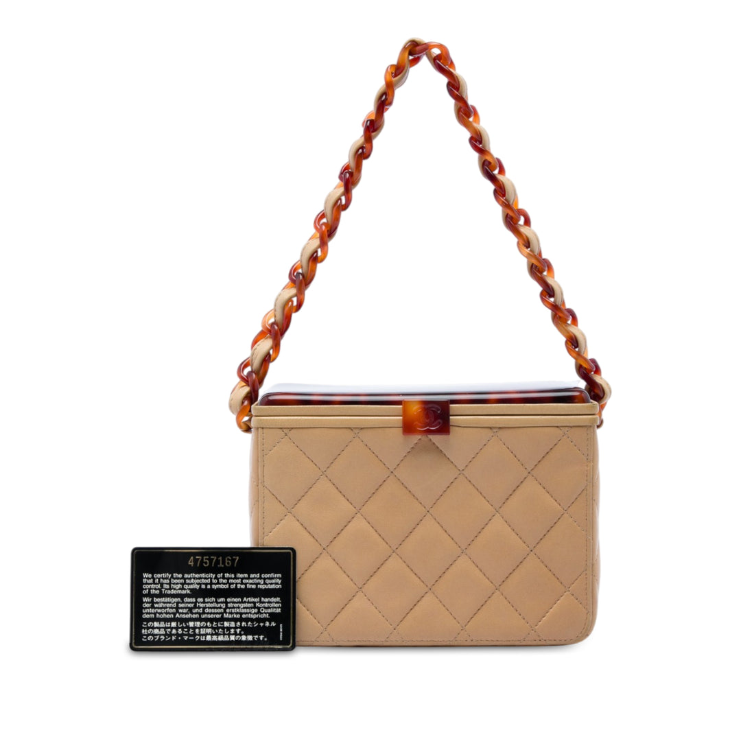 CC Matelassé Tortoiseshell Sac boîte Cuir d'agneau Beige