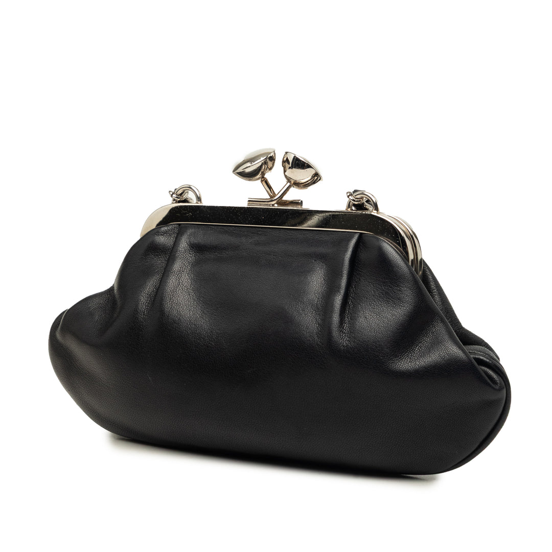 CC Kiss Lock Evening Pochette avec chaîne Cuir d'agneau Noir