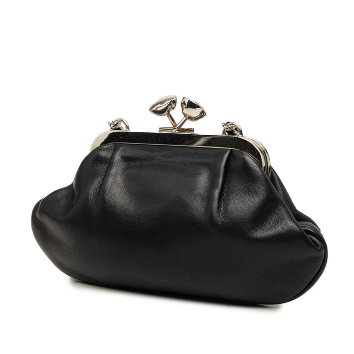 CC Kiss Lock Evening Pochette avec chaîne Cuir d'agneau Noir