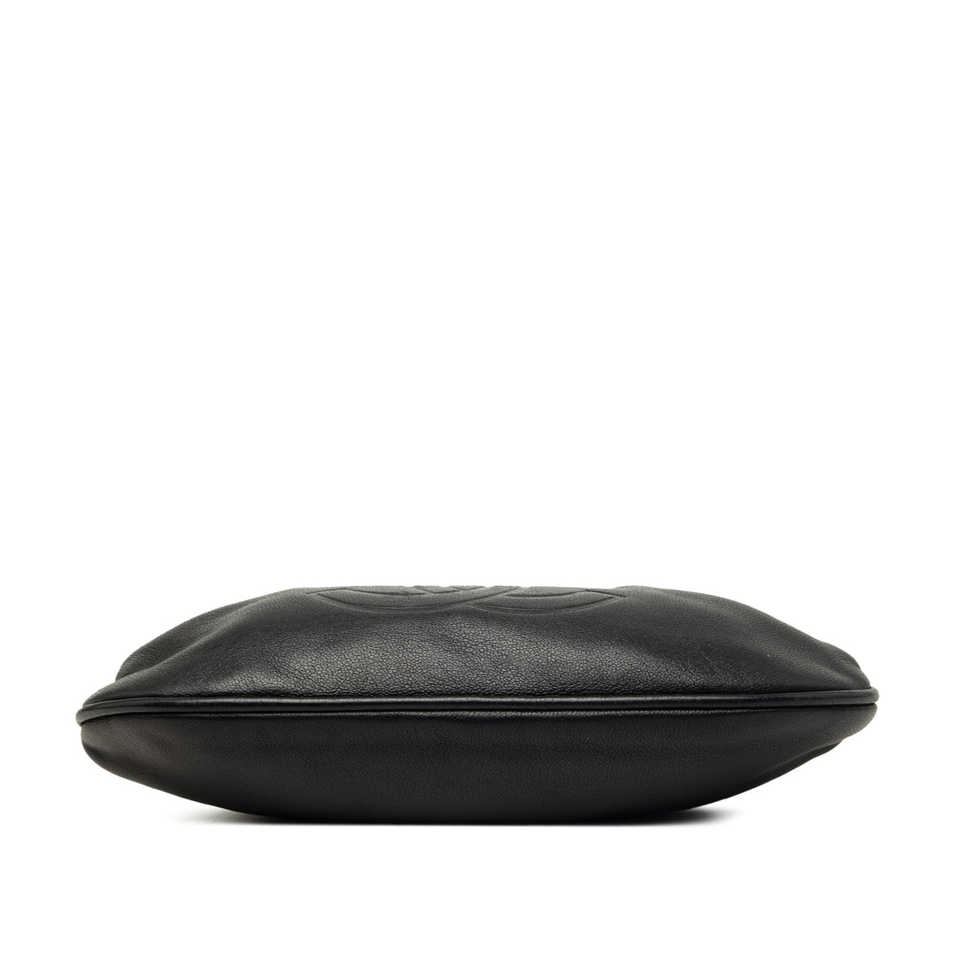 CC Kiss Lock Evening Pochette avec chaîne Cuir d'agneau Noir