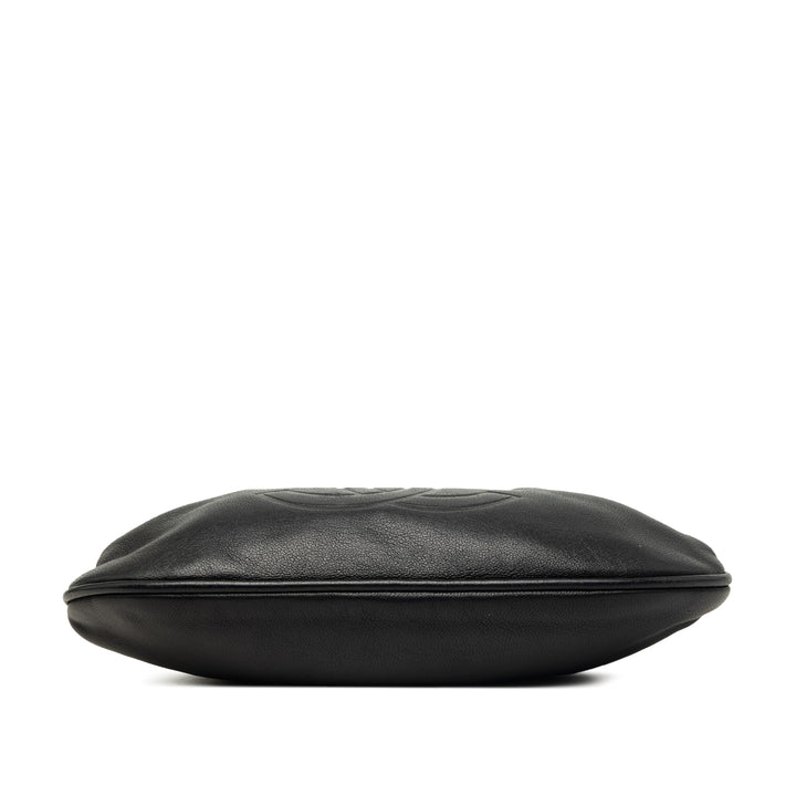 CC Kiss Lock Evening Pochette avec chaîne Cuir d'agneau Noir