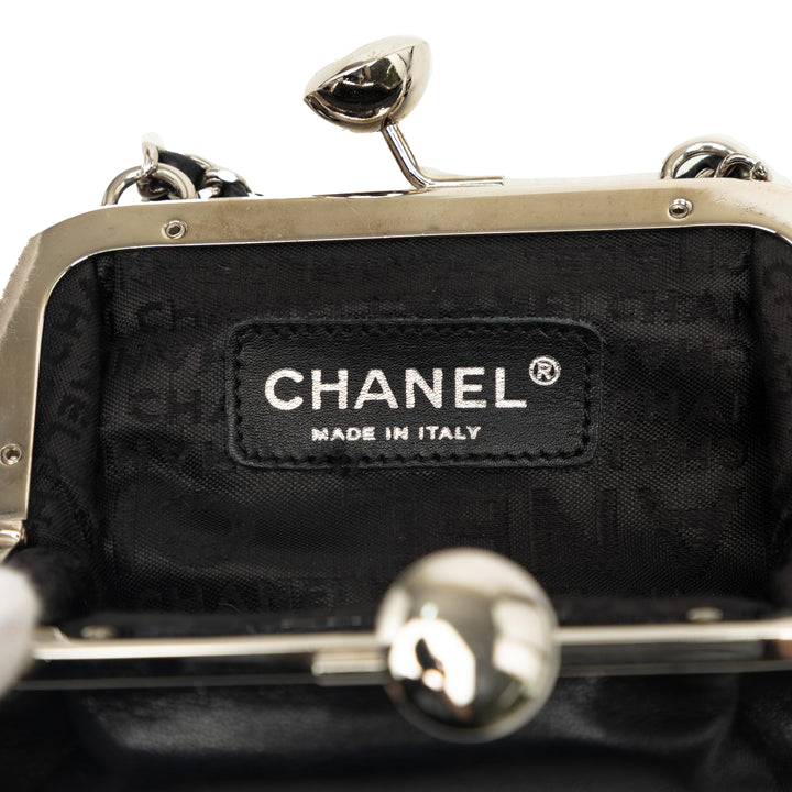 CC Kiss Lock Evening Pochette avec chaîne Cuir d'agneau Noir