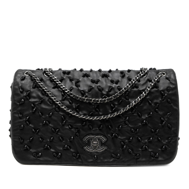 CC Chic Knot à rabat Cuir d'agneau Noir