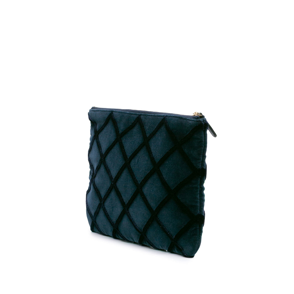 Medium CC Quilted Velvet O Case Clutch Blue - Gaby Paris