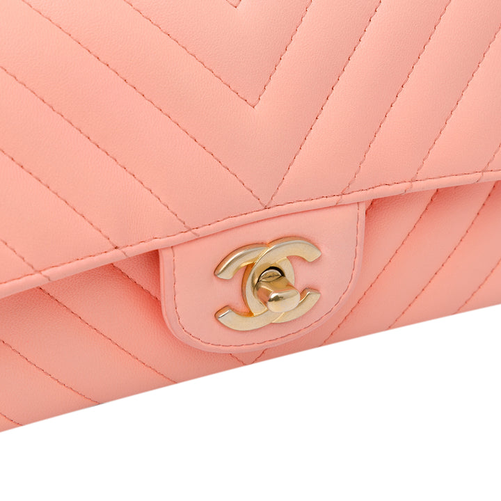 Mini Rectangular Classic Chevron Lambskin Single Flap Pink - Gaby Paris