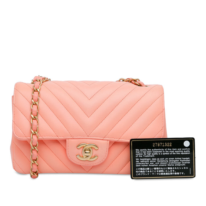 Mini Rectangular Classic Chevron Lambskin Single Flap Pink - Gaby Paris
