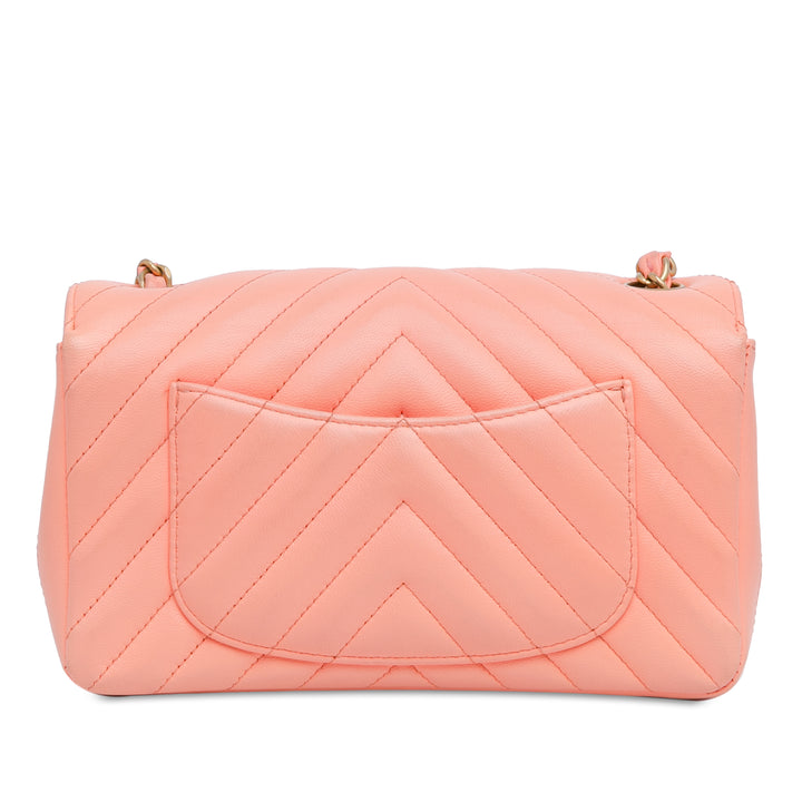 Mini Rectangular Classic Chevron Lambskin Single Flap Pink - Gaby Paris