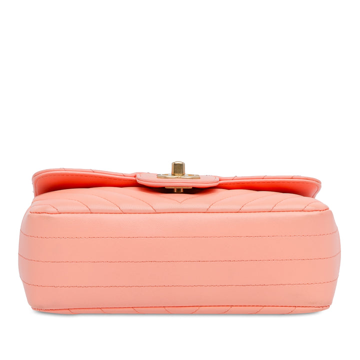 Mini Rectangular Classic Chevron Lambskin Single Flap Pink - Gaby Paris