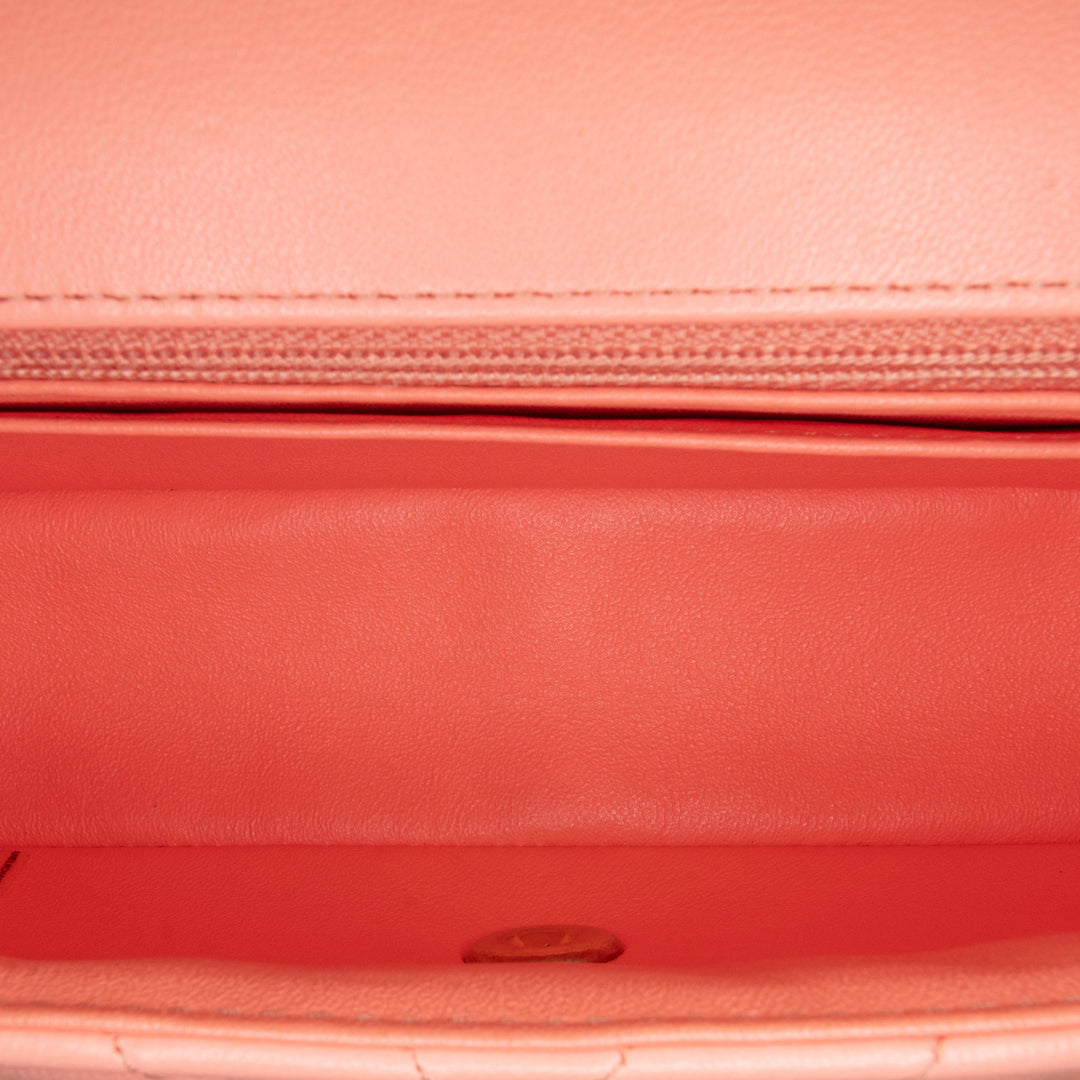 Mini Rectangular Classic Chevron Lambskin Single Flap Pink - Gaby Paris