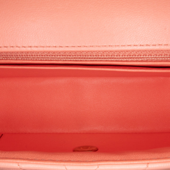 Mini Rectangular Classic Chevron Lambskin Single Flap Pink - Gaby Paris