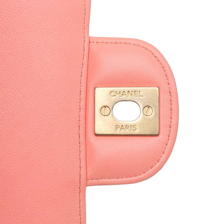 Mini Rectangular Classic Chevron Lambskin Single Flap Pink - Gaby Paris